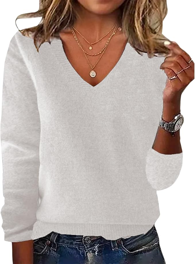 Womens Solid V-neck Sweaters 02