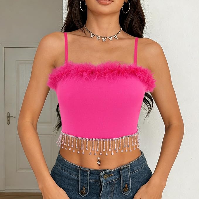 Rhinestone Tassel Rose Red
