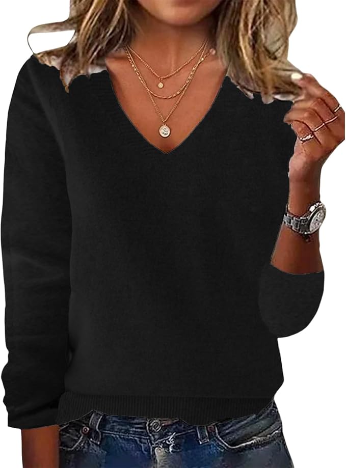 Womens Solid V-neck Sweaters 16