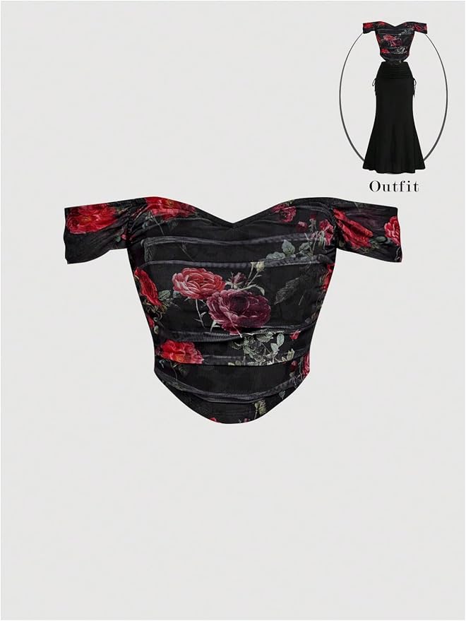 Black Red Floral