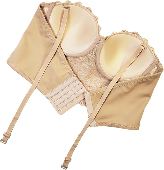 Lace Mesh Rhinestone Bustier Beige