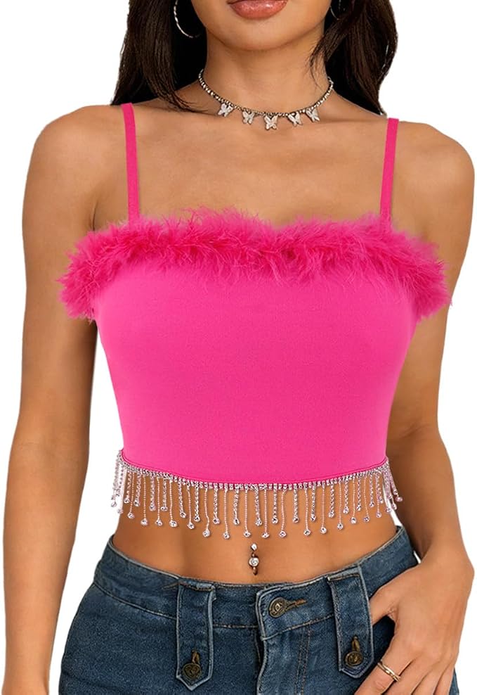 Rhinestone Tassel Rose Red