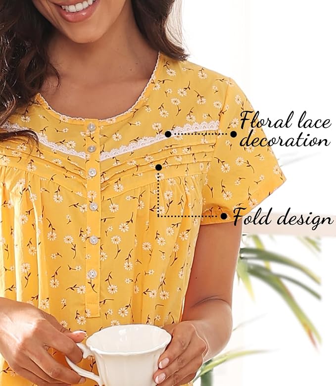 Woven-100% Cotton White Flowers on a Yellow Background