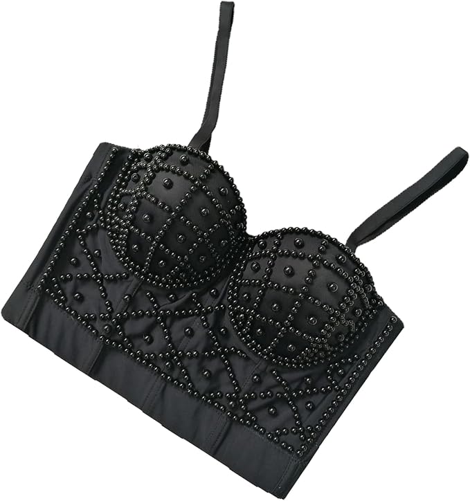 Pearls Beaded Bustier Corset Black