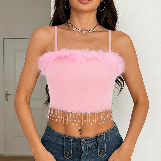 Rhinestone Tassel Pink