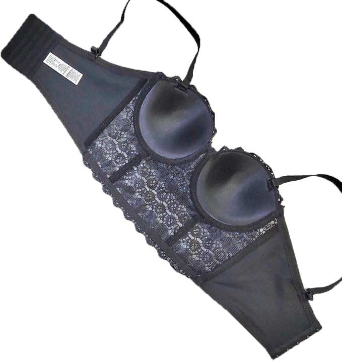 Lace Mesh Rhinestone Bustier Black