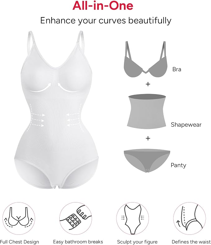 White V Neck Bodysuit