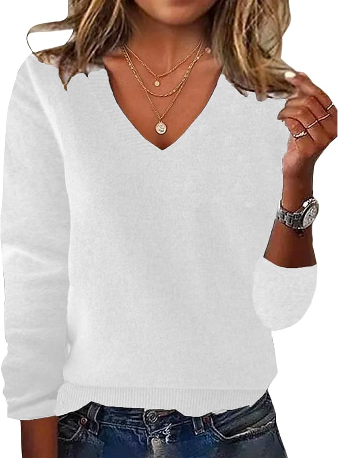 Womens Solid V-neck Sweaters 06