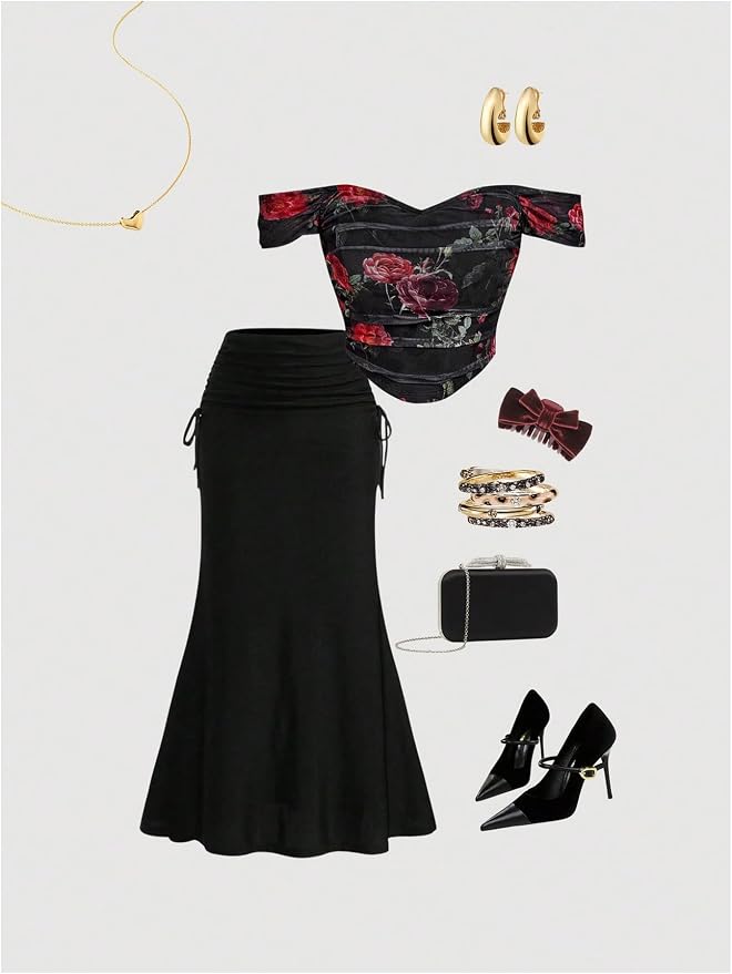 Black Red Floral