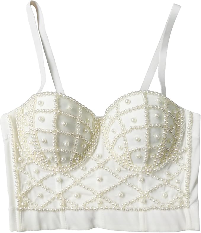 Pearls Beaded Bustier Corset White