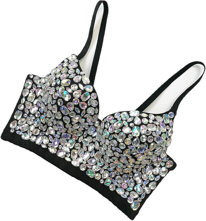 Rhinestone Diamond Bra Black