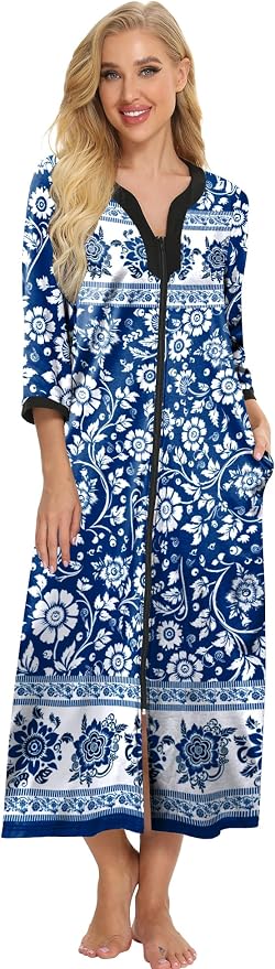 Blue Bohemian Flowers on White-long