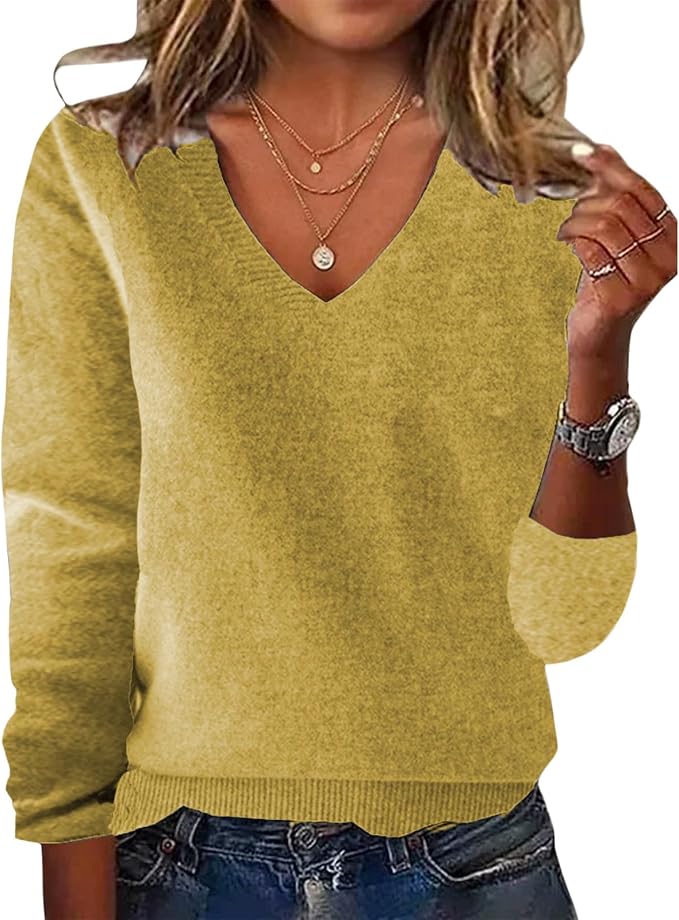 Womens Solid V-neck Sweaters 11