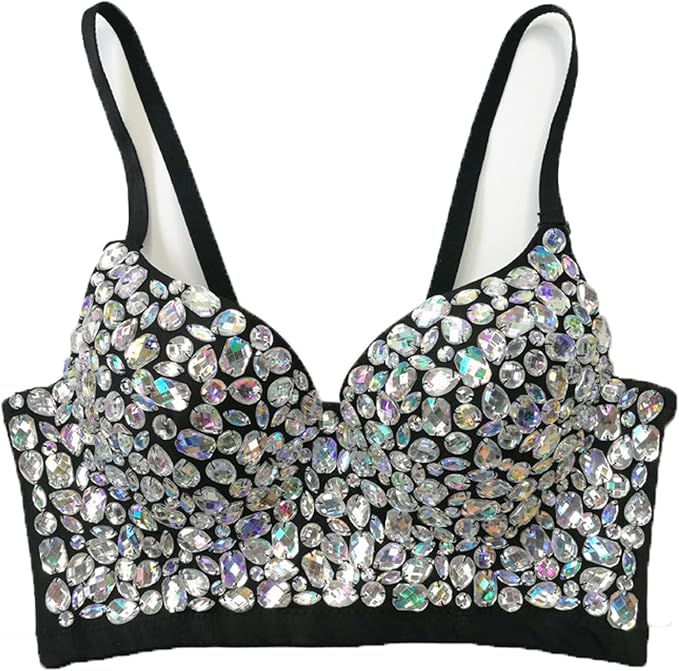 Rhinestone Diamond Bra Black