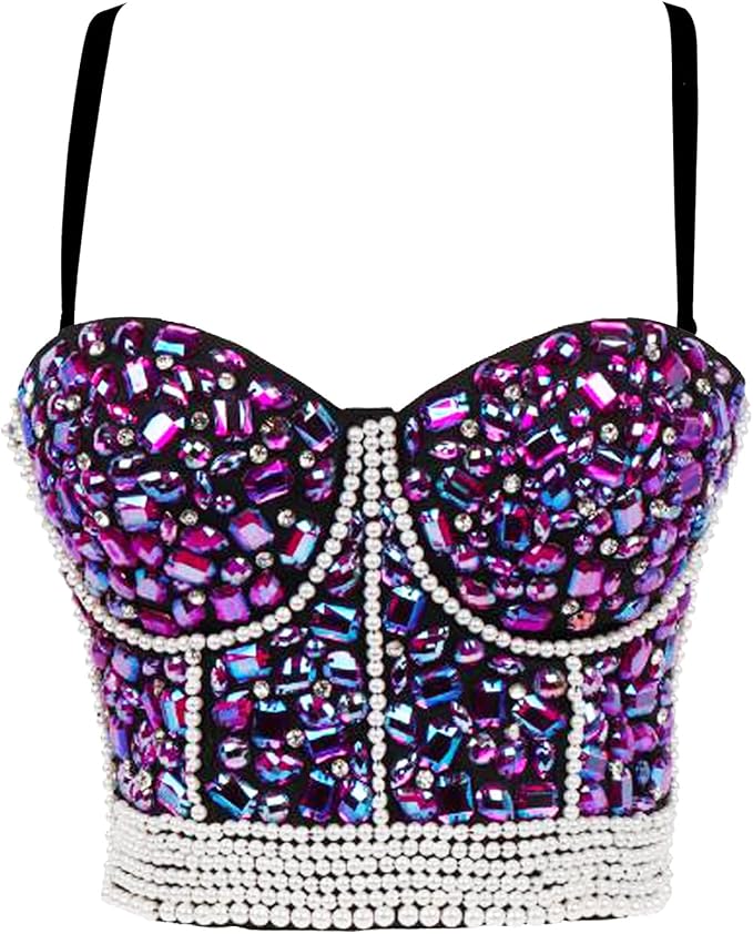 Rhinestone Bead Crop Top Purple