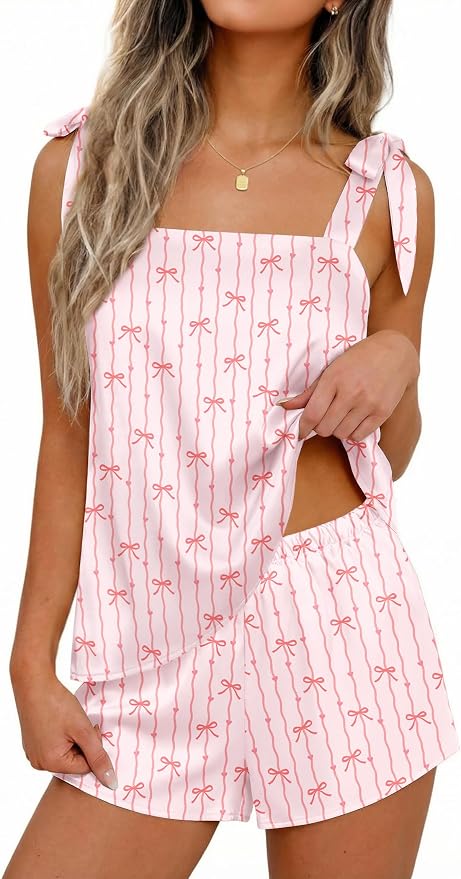 Pink Striped Bow Print