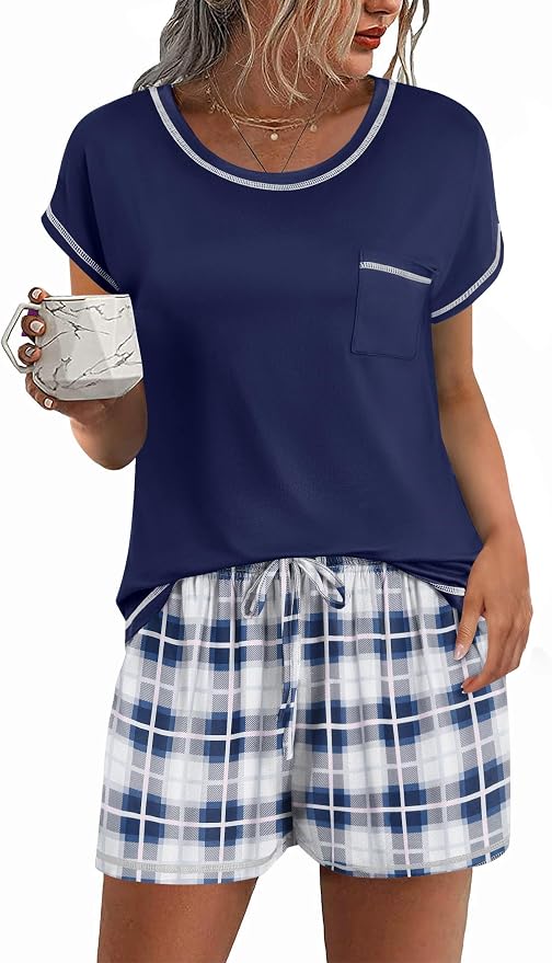 Navy Blue and White Plaid