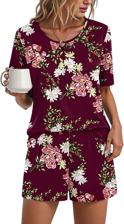 Crew Neck-floral Wine