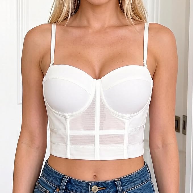 Mesh Breath Crop Top White