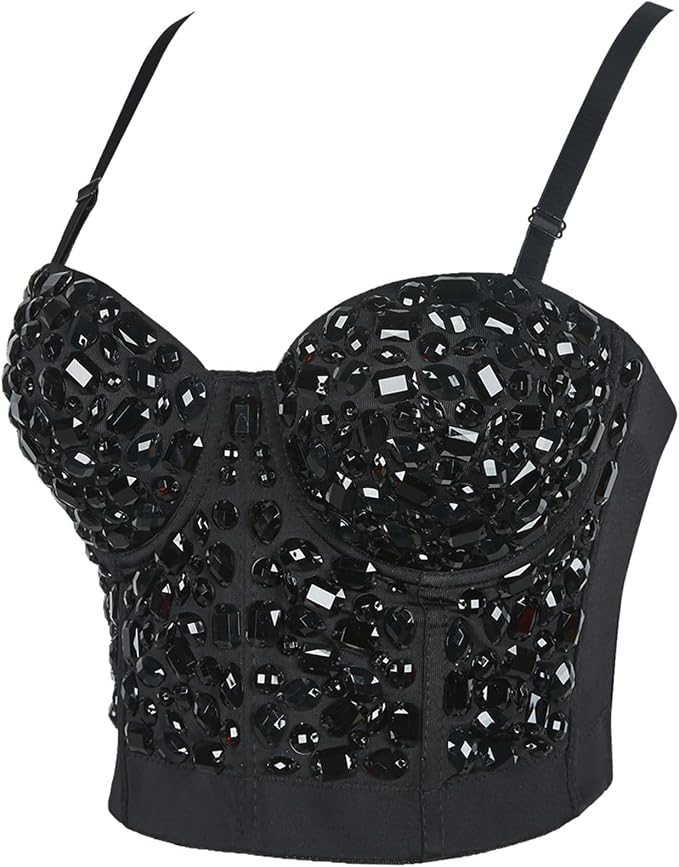 Rhinestone Corset Bustier Black