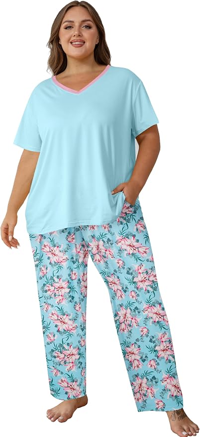 Pink Flowers/Sky Blue