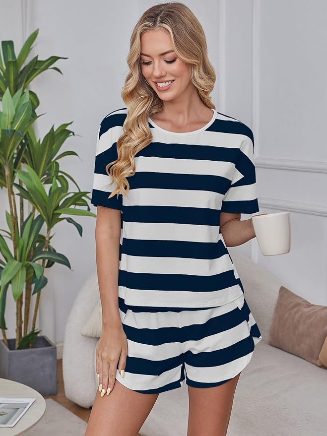 Navy Blue White Wide Striped