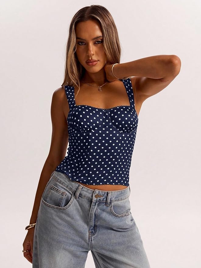 Dark Blue Polka Dots Print