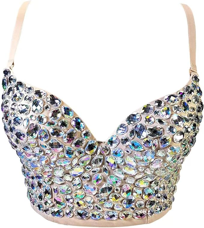 Rhinestone Diamond Bra Beige