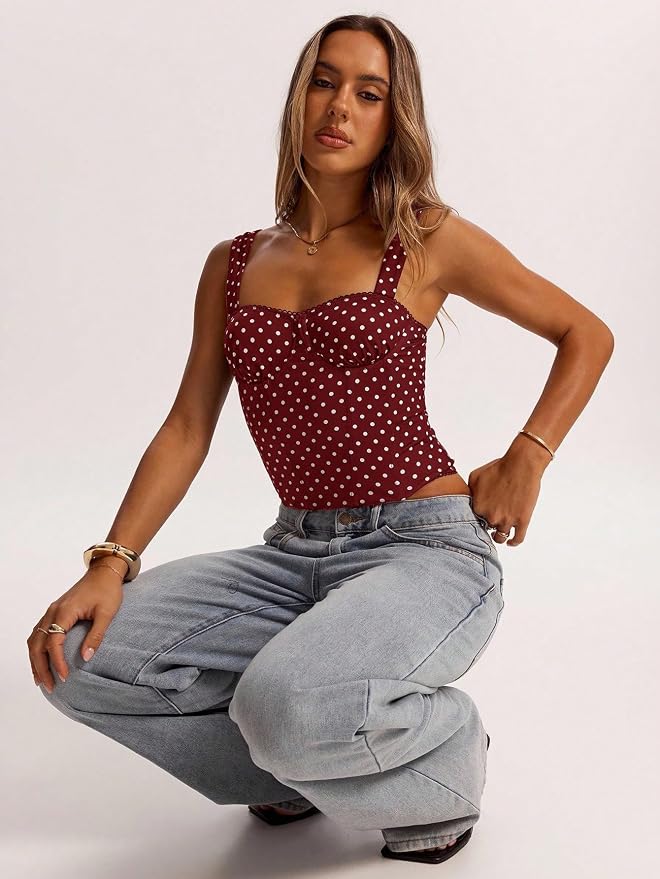 Burgundy Polka Dots Print