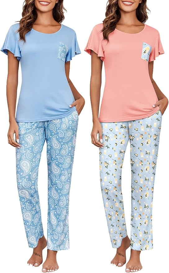 Light Blue Floral+pink Fruit
