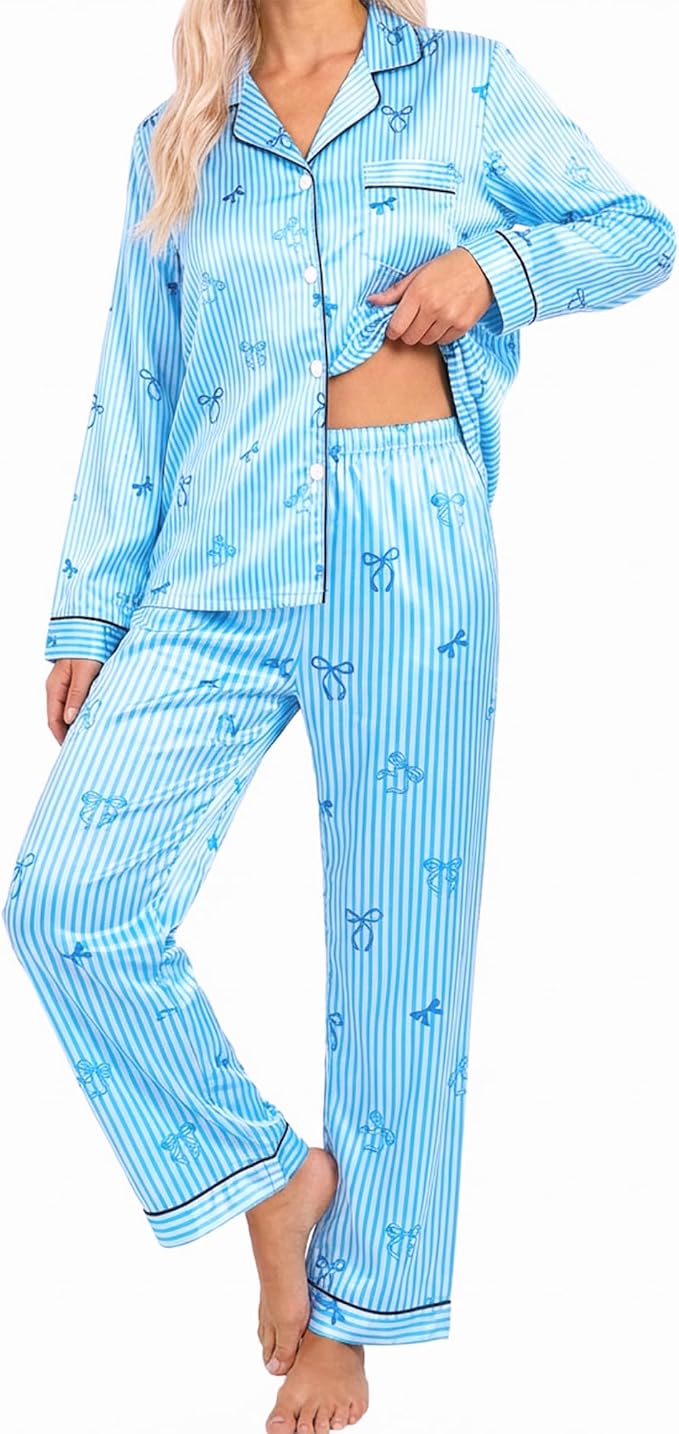 Blue Stripes Bow