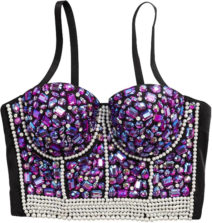 Rhinestone Bead Crop Top Purple