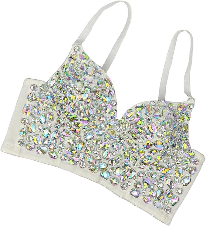 Rhinestone Diamond Bra White