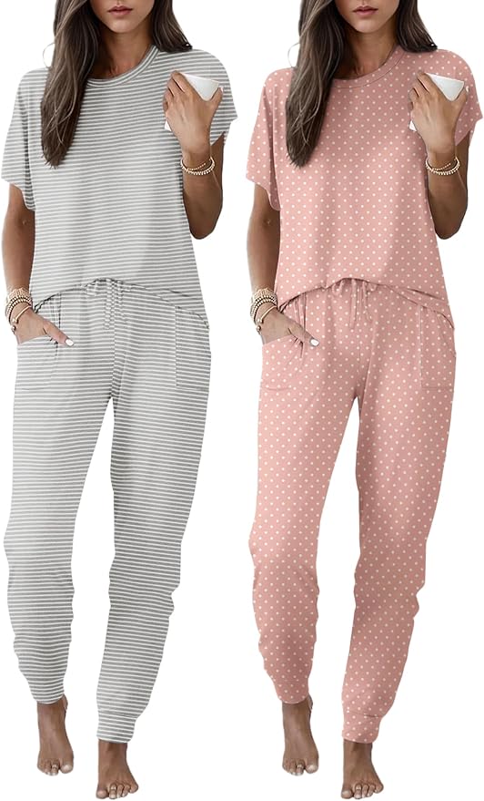 Gray Stripe/Pink Dots