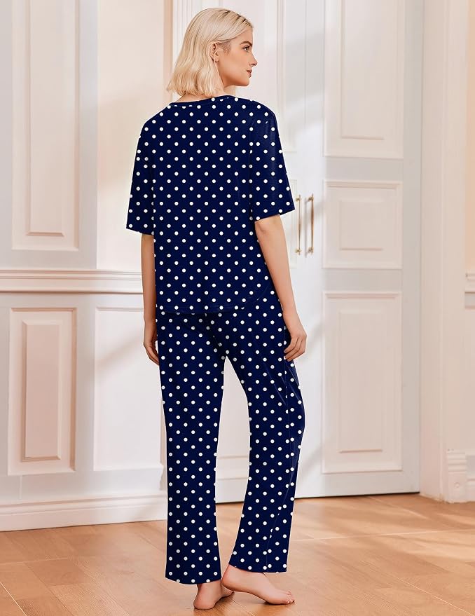 Navy Dots/Light Pink Striped