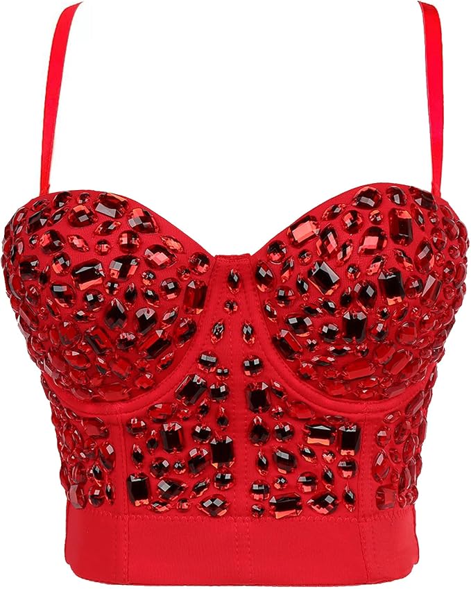 Rhinestone Corset Bustier Red