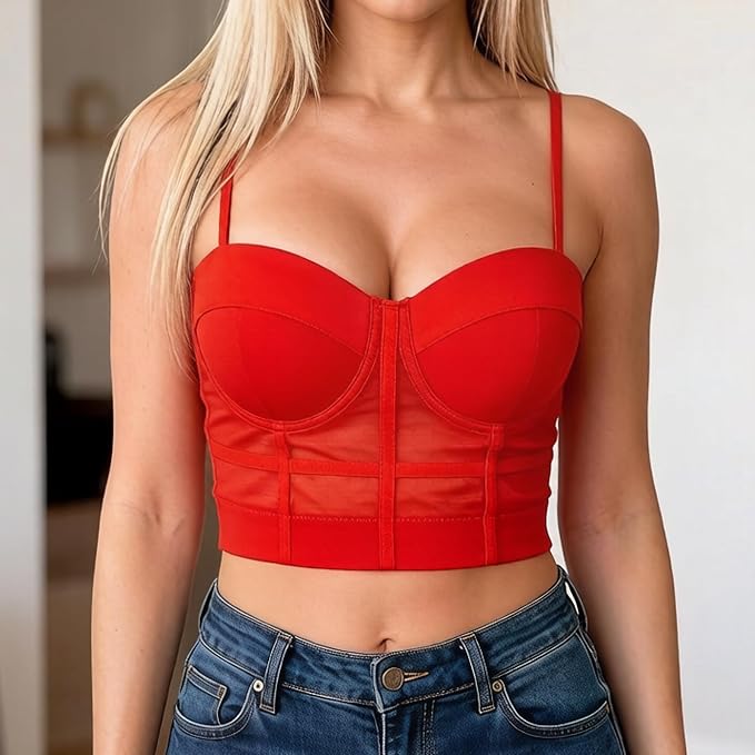Mesh Breath Crop Top Red