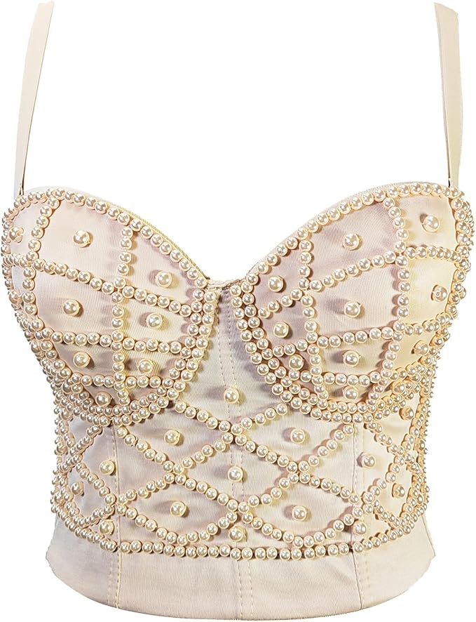 Pearls Beaded Bustier Corset Beige