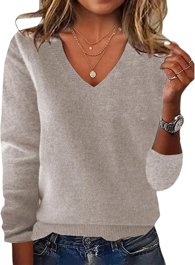 Womens Solid V-neck Sweaters 01
