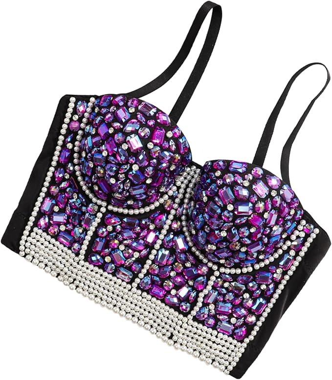 Rhinestone Bead Crop Top Purple