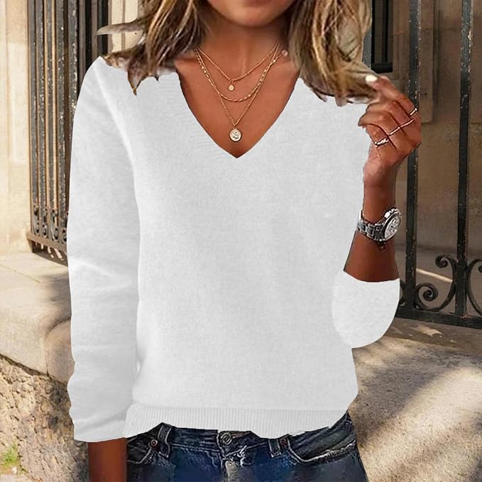 Womens Solid V-neck Sweaters 06