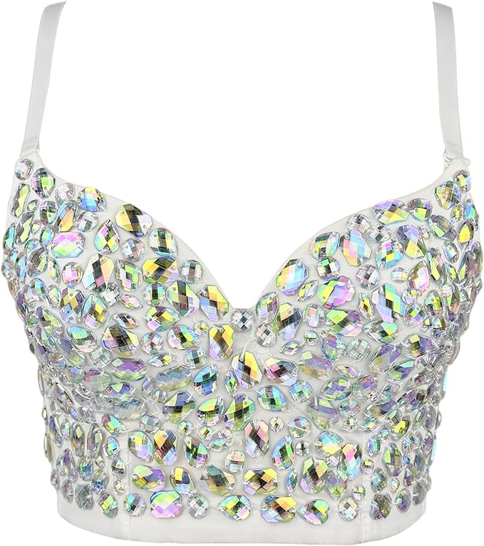 Rhinestone Diamond Bra White