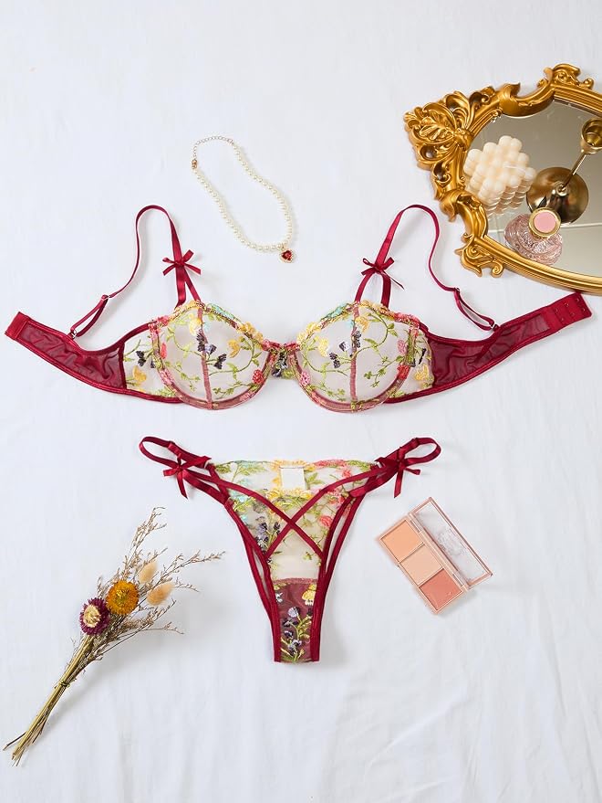 Bow Floral Wine Red