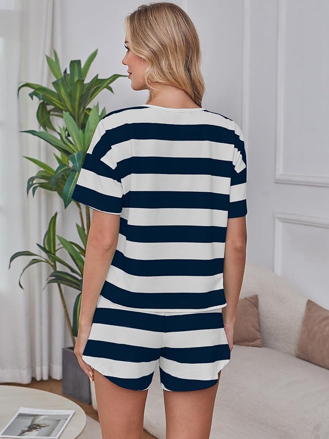 Navy Blue White Wide Striped
