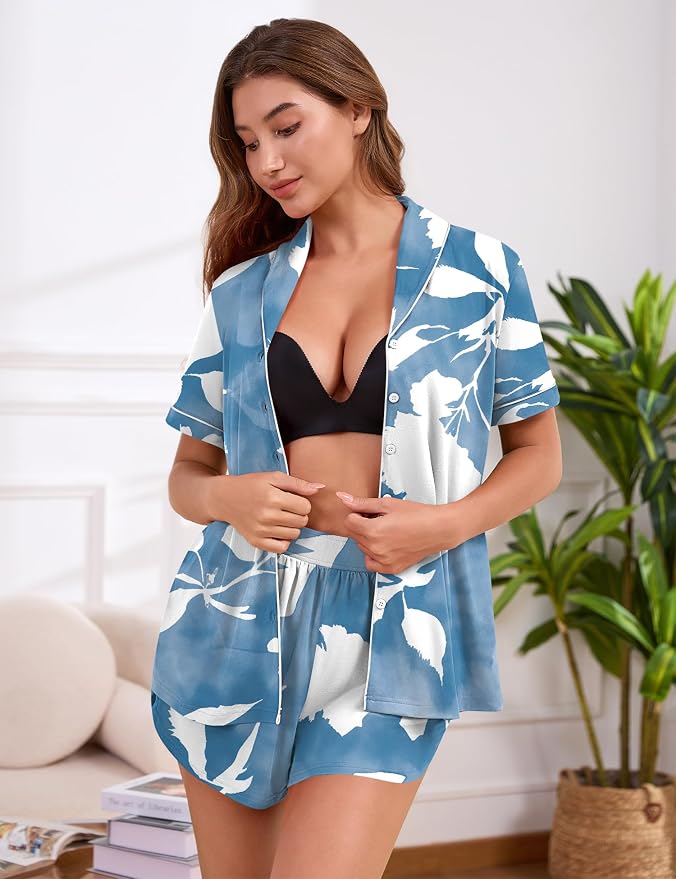 Blue White Flower Print