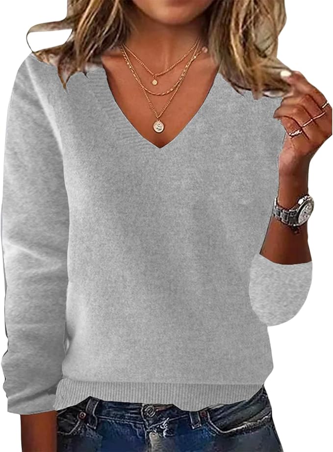 Womens Solid V-neck Sweaters 14