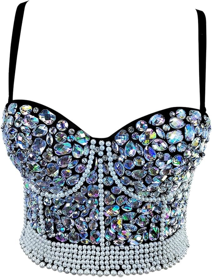 Rhinestone Bead Crop Top Multicolor