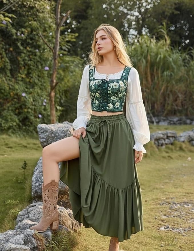 Green White Floral