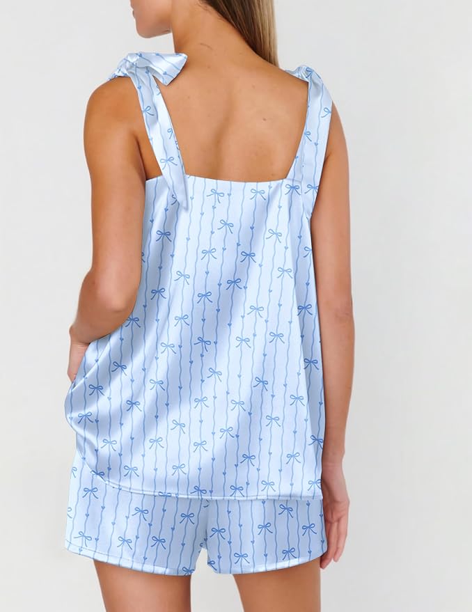 Blue Striped Bow Print