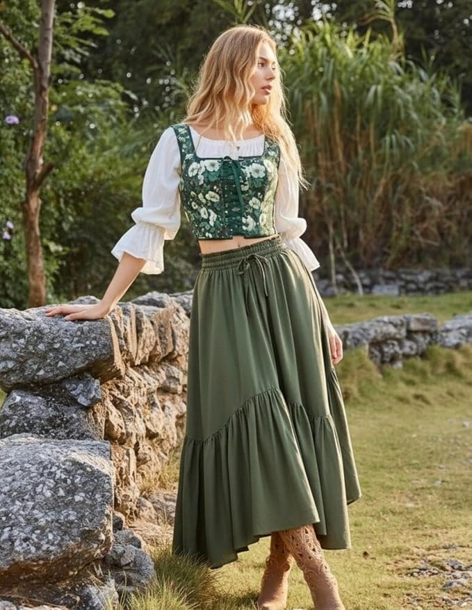 Green White Floral
